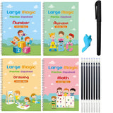 Re-Usable Magic book for Kids (4 Book Set, 10 REFILLS, 1 PEN, 1 GRIP)